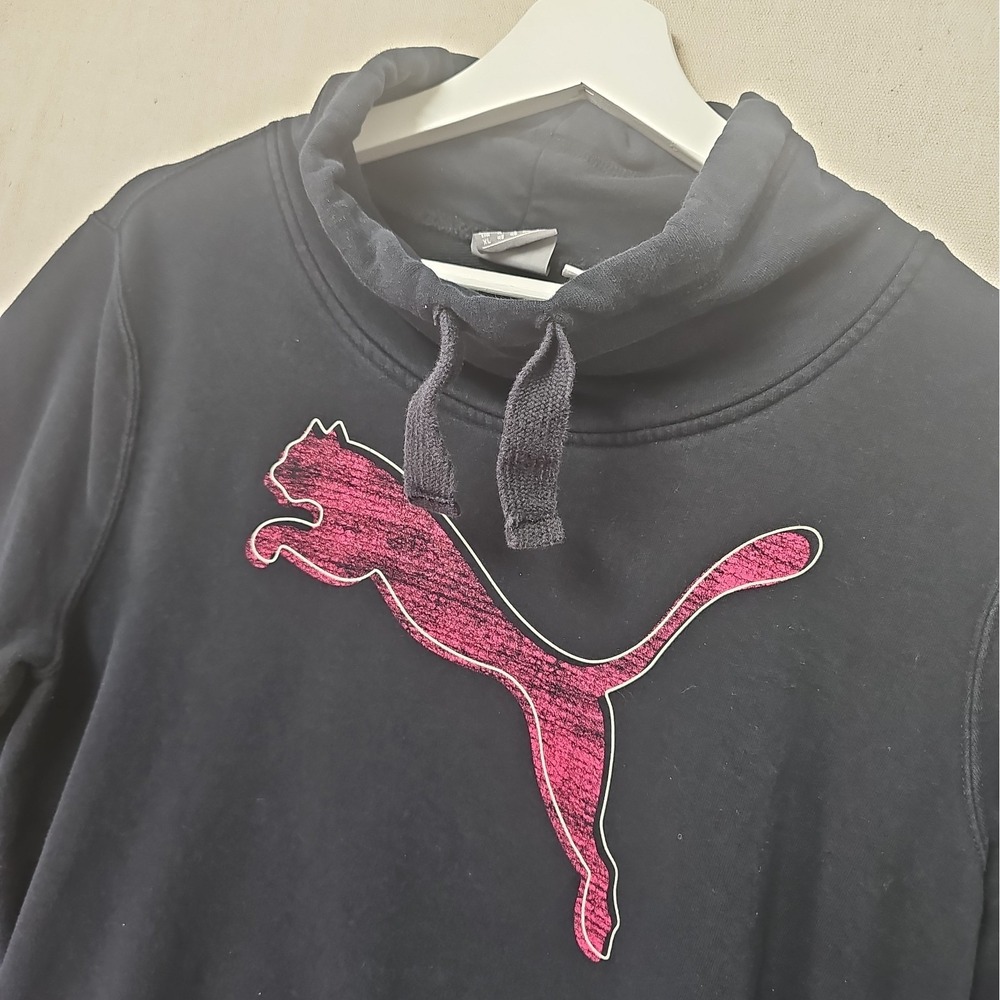 PUMA Sweatshirt Womens XL Black Cowl Neck Fleece Logo Graphic Pullover 839253